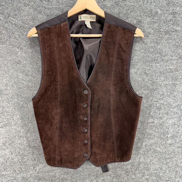 Marsh Landing Other - Marsh Landing Suit Vest Men M Medium Brown Button Up V-Neck Leather Sleeveless